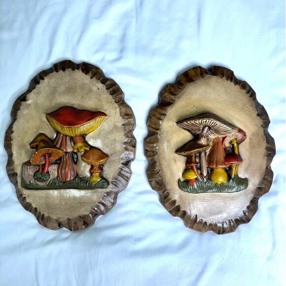 Vintage Other - Vintage Ceramic Mushroom Wall Plaques